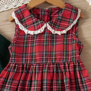 Girls Knitted Lace and Plaid Skirt Set