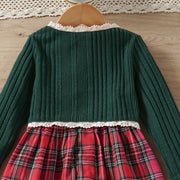 Girls Knitted Lace and Plaid Skirt Set