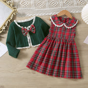 Girls Knitted Lace and Plaid Skirt Set