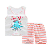 Boy's Cotton Sleeveless Shirt and Short Pants Set