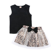 Girl's Sleeveless Leopard Print Skirt Set