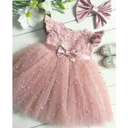 Girl's Flutter Sleeve Tutu Dress with Pearls