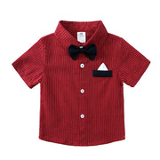 Boys' Red Striped Shirt with Overalls and Bow Tie