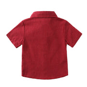 Boys' Red Striped Shirt with Overalls and Bow Tie