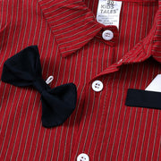 Boys' Red Striped Shirt with Overalls and Bow Tie